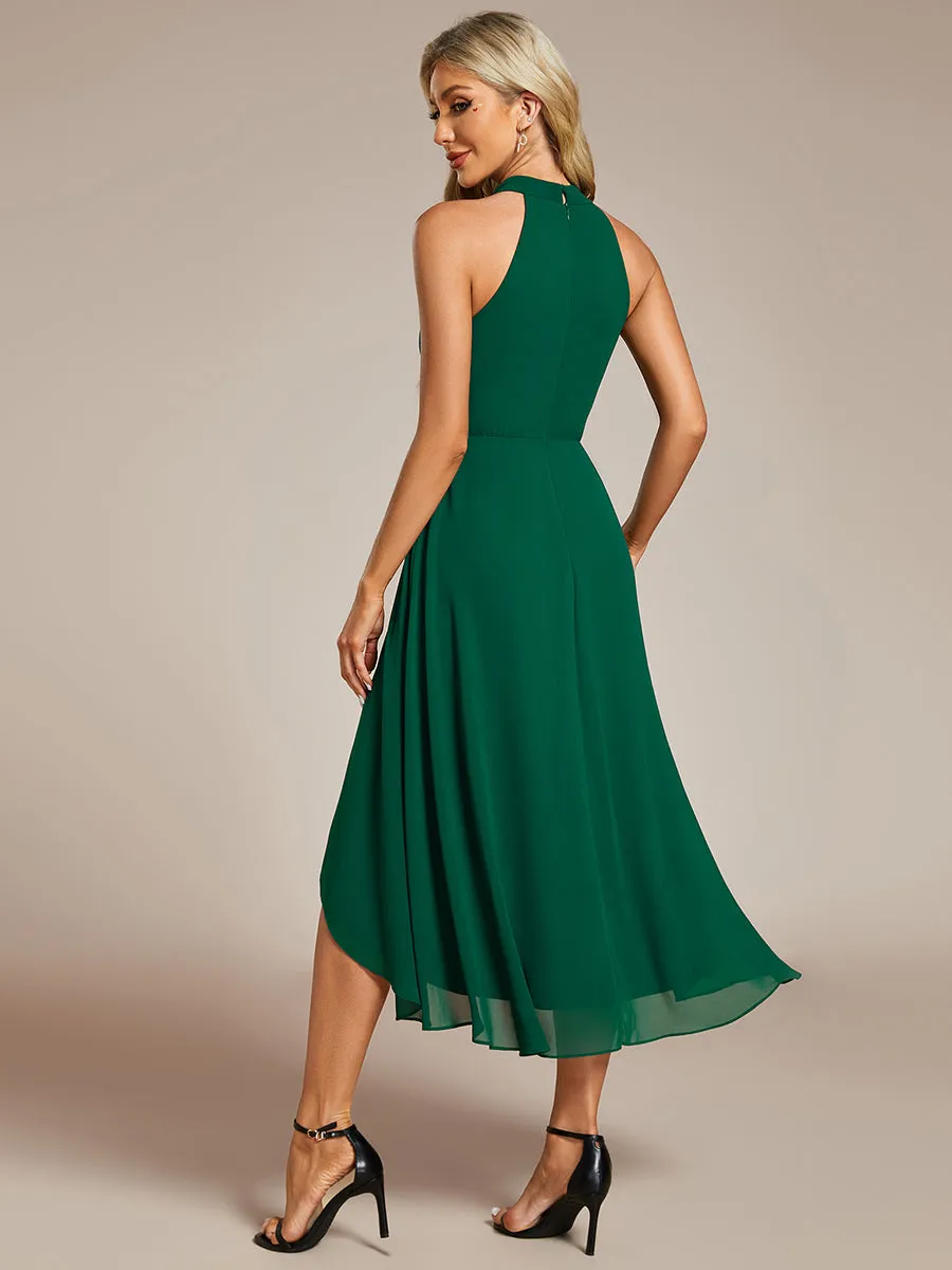 Elegant Halter Neckline Asymmetric Midi Lining Length  fold stream Empire Waist Chiffon Dresses