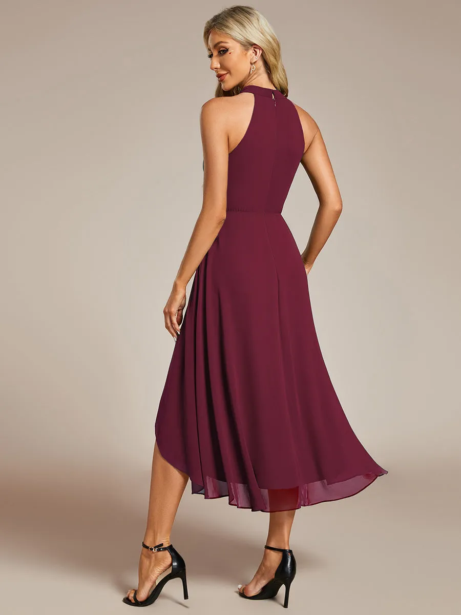 Elegant Halter Neckline Asymmetric Midi Lining Length  fold stream Empire Waist Chiffon Dresses