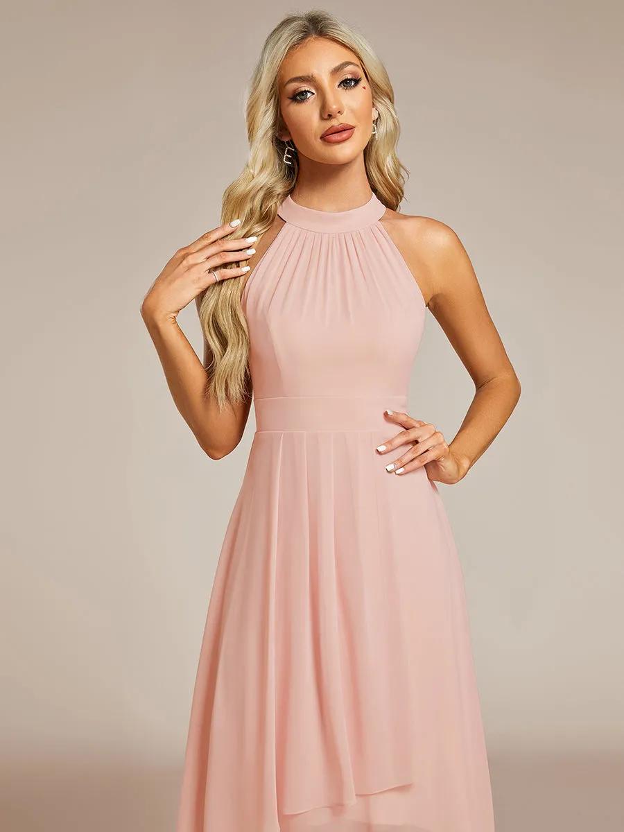 Elegant Halter Neckline Asymmetric Midi Lining Length  fold stream Empire Waist Chiffon Dresses