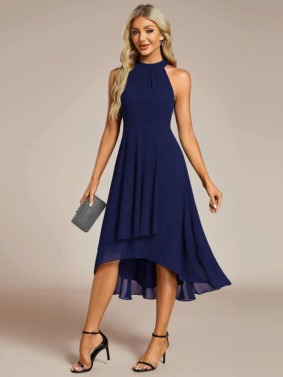 Elegant Halter Neckline Asymmetric Midi Lining Length  fold stream Empire Waist Chiffon Dresses