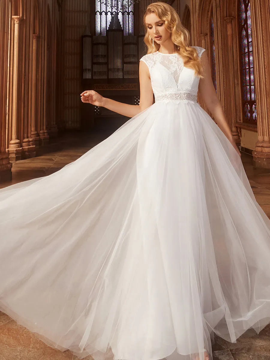 Elegant Hollow Lace Round Neck Wedding Dresses