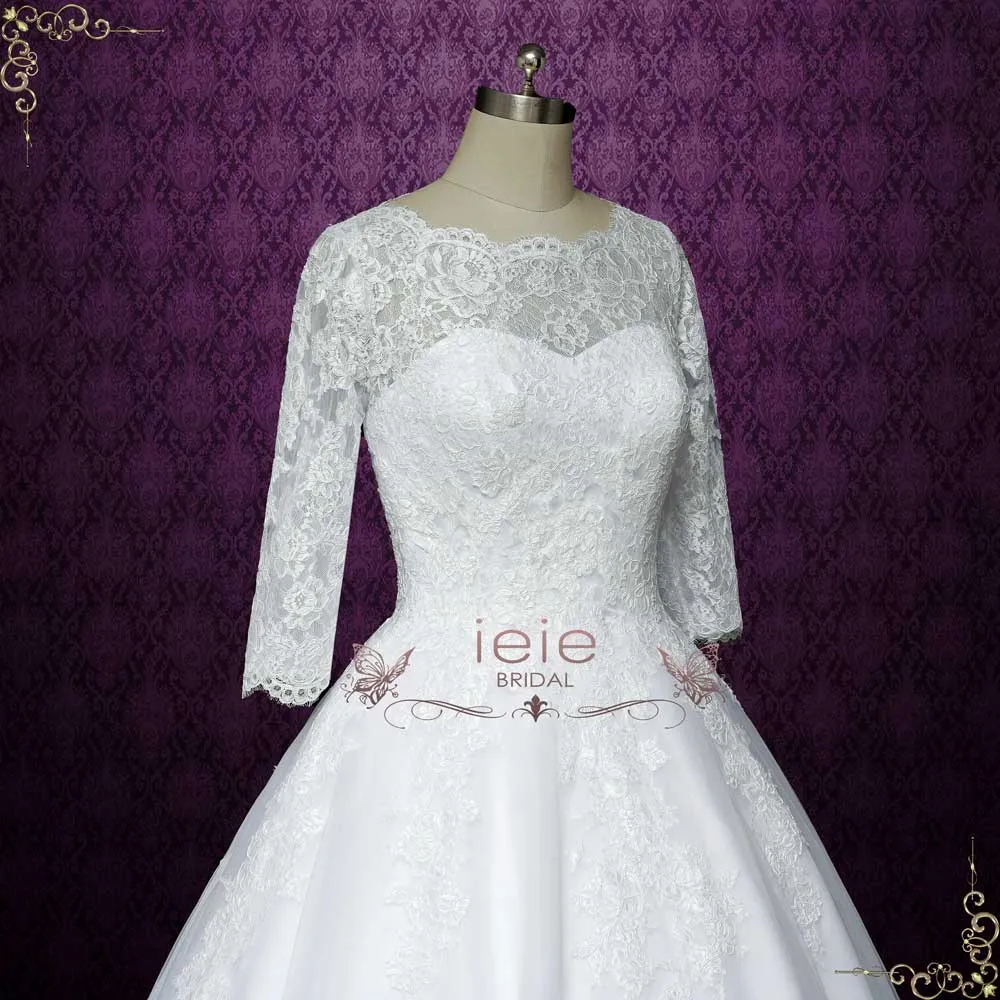 Elegant Lace Ball Gown Wedding Dress with 3/4 Sleeves | LUTHERA