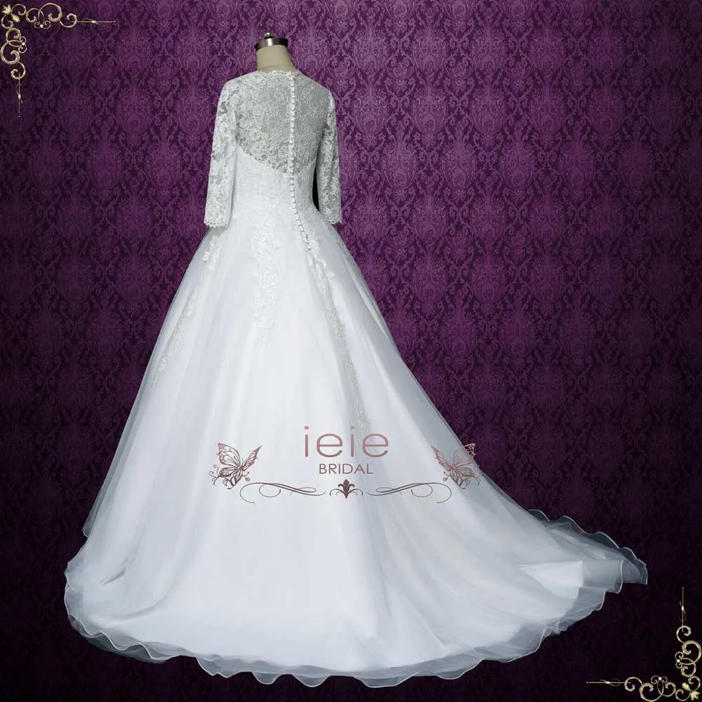 Elegant Lace Ball Gown Wedding Dress with 3/4 Sleeves | LUTHERA