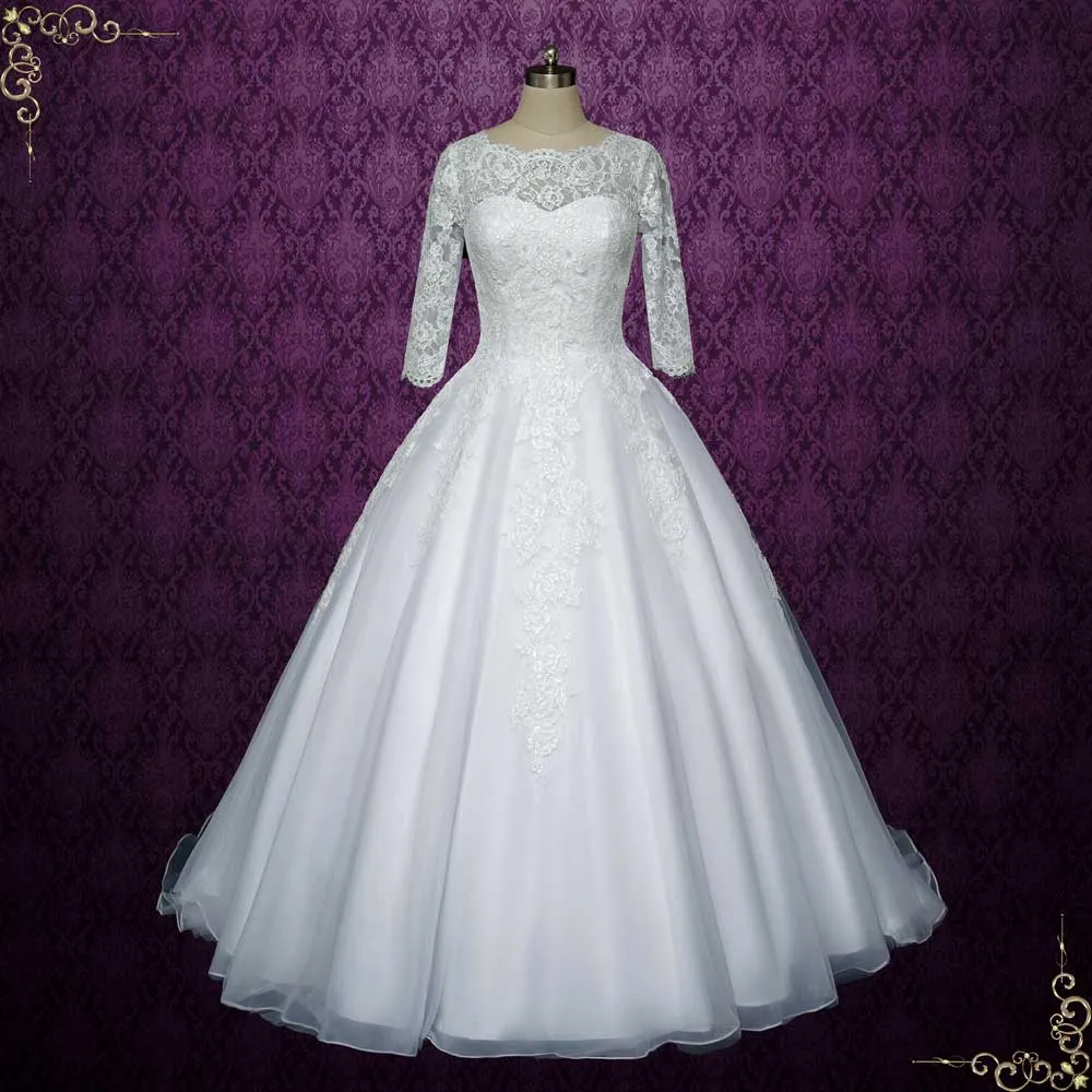 Elegant Lace Ball Gown Wedding Dress with 3/4 Sleeves | LUTHERA