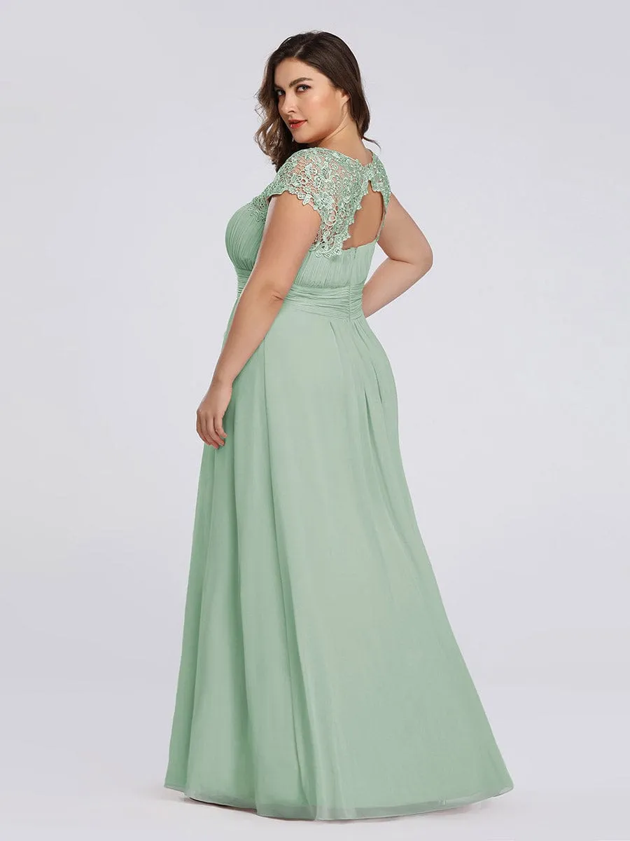 Elegant Maxi Long Lace Cap Sleeve Bridesmaid Dress