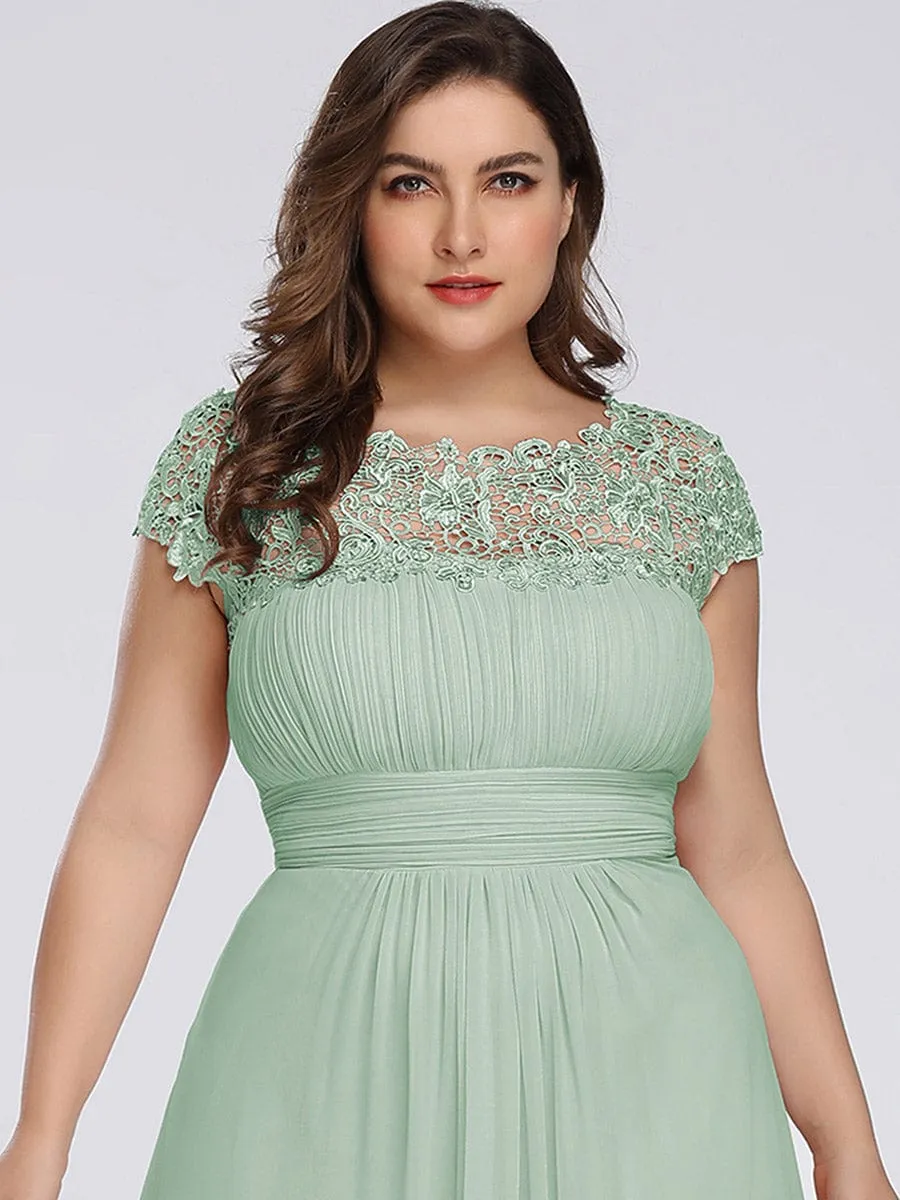 Elegant Maxi Long Lace Cap Sleeve Bridesmaid Dress