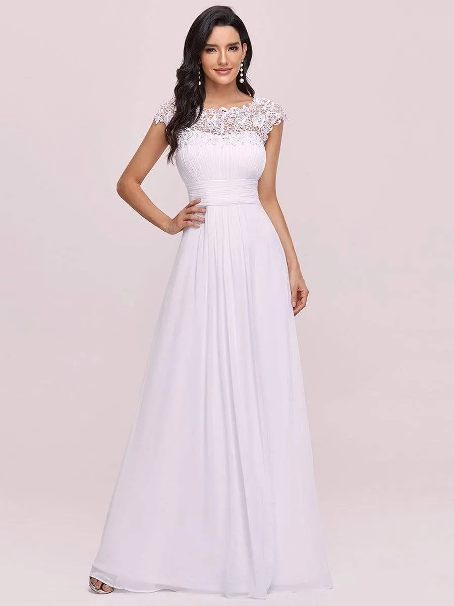 Elegant Maxi Long Lace Cap Sleeve Bridesmaid Dress