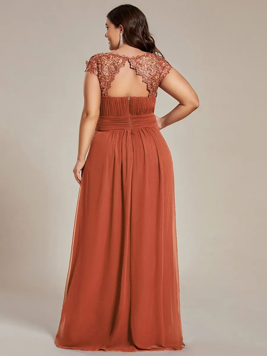 Elegant Maxi Long Lace Cap Sleeve Bridesmaid Dress