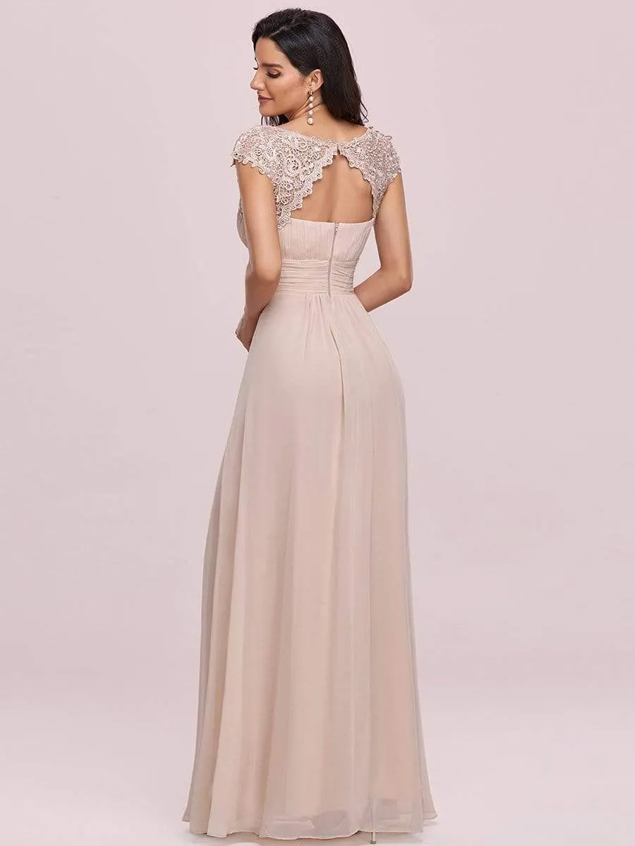 Elegant Maxi Long Lace Cap Sleeve Bridesmaid Dress