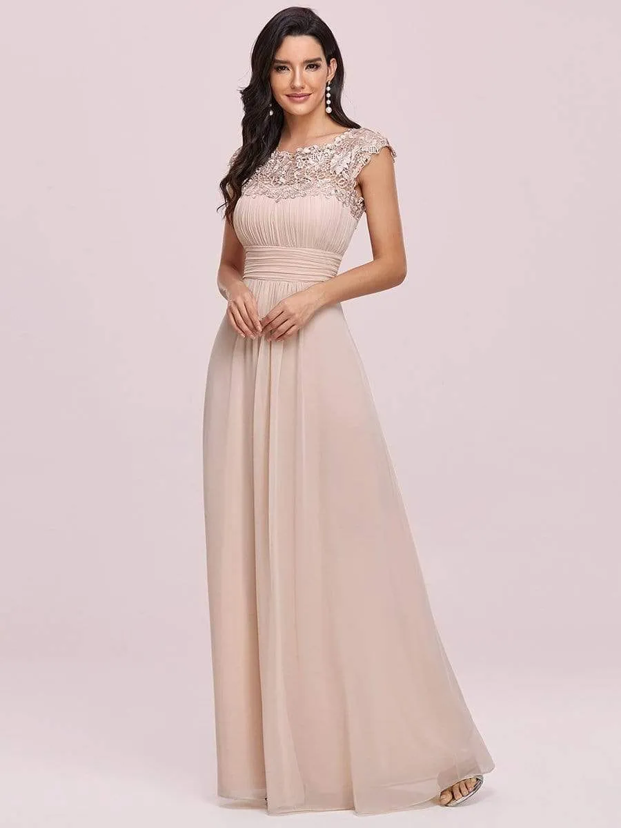 Elegant Maxi Long Lace Cap Sleeve Bridesmaid Dress