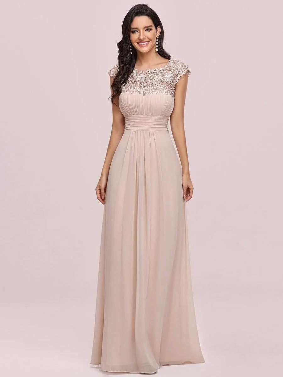 Elegant Maxi Long Lace Cap Sleeve Bridesmaid Dress