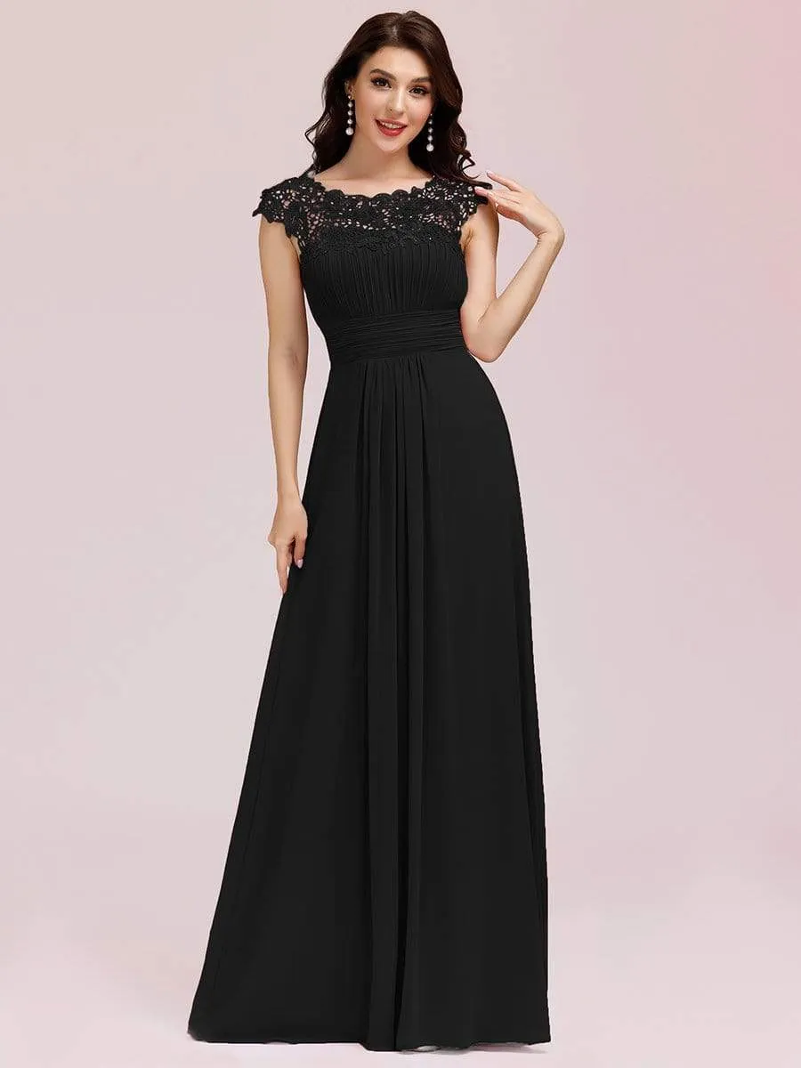 Elegant Maxi Long Lace Cap Sleeve Bridesmaid Dress