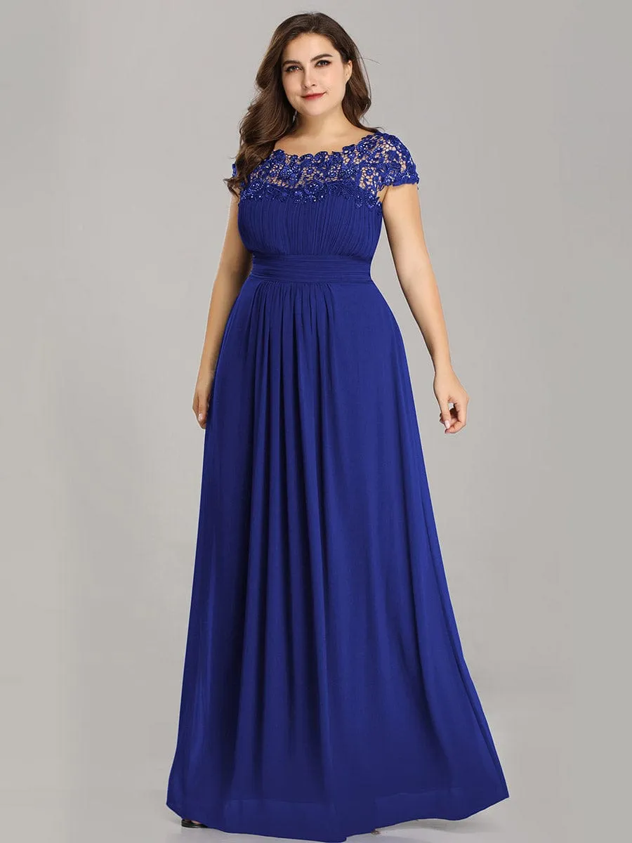 Elegant Maxi Long Lace Cap Sleeve Bridesmaid Dress