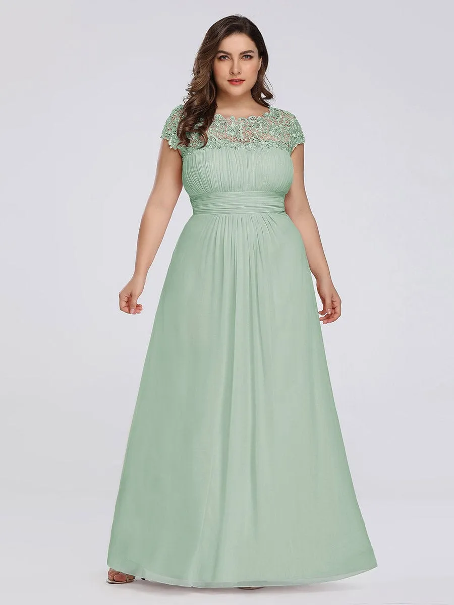 Elegant Maxi Long Lace Cap Sleeve Bridesmaid Dress