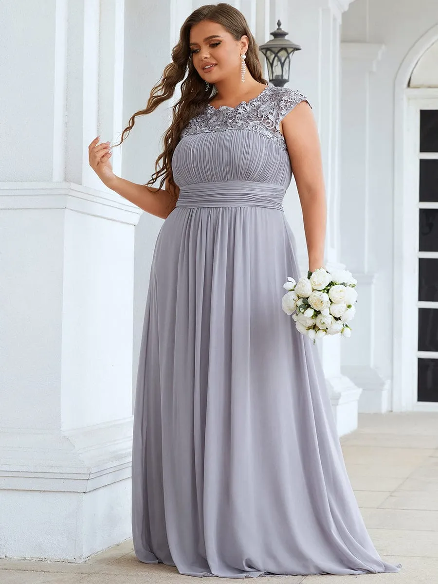 Elegant Maxi Long Lace Cap Sleeve Bridesmaid Dress