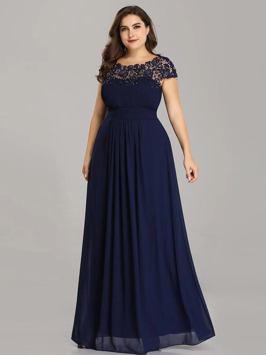 Elegant Maxi Long Lace Cap Sleeve Bridesmaid Dress