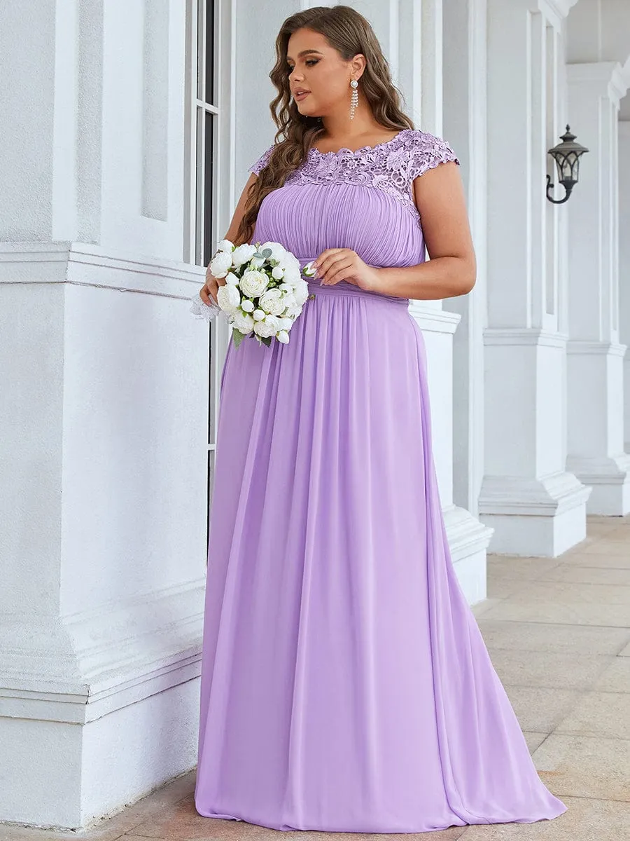 Elegant Maxi Long Lace Cap Sleeve Bridesmaid Dress