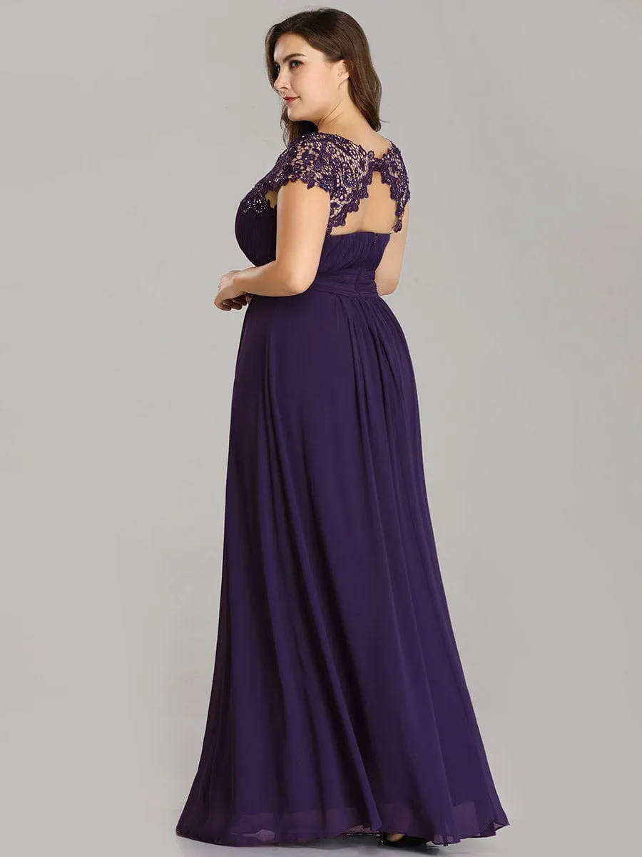 Elegant Maxi Long Lace Cap Sleeve Bridesmaid Dress