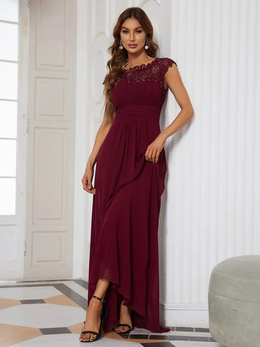 Elegant Maxi Long Lace Cap Sleeve Bridesmaid Dress