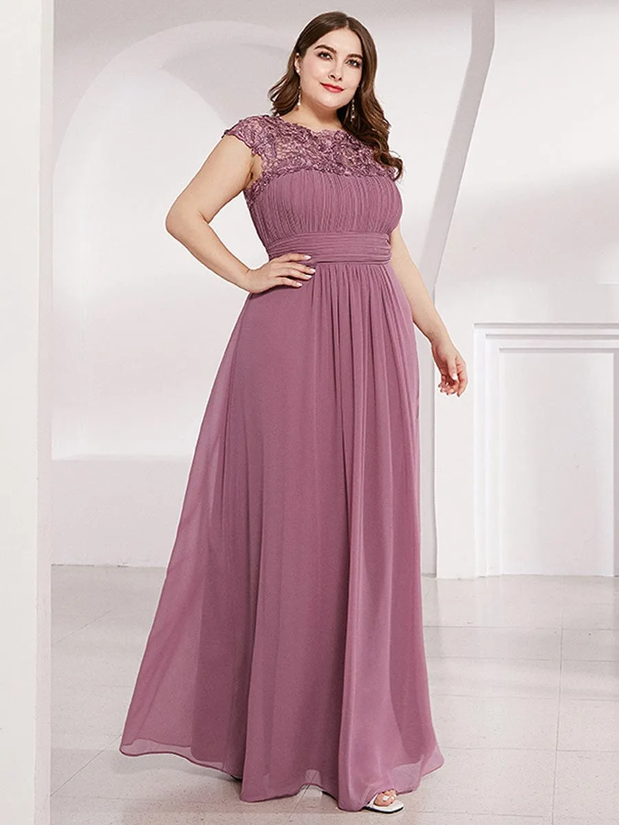 Elegant Maxi Long Lace Cap Sleeve Bridesmaid Dress