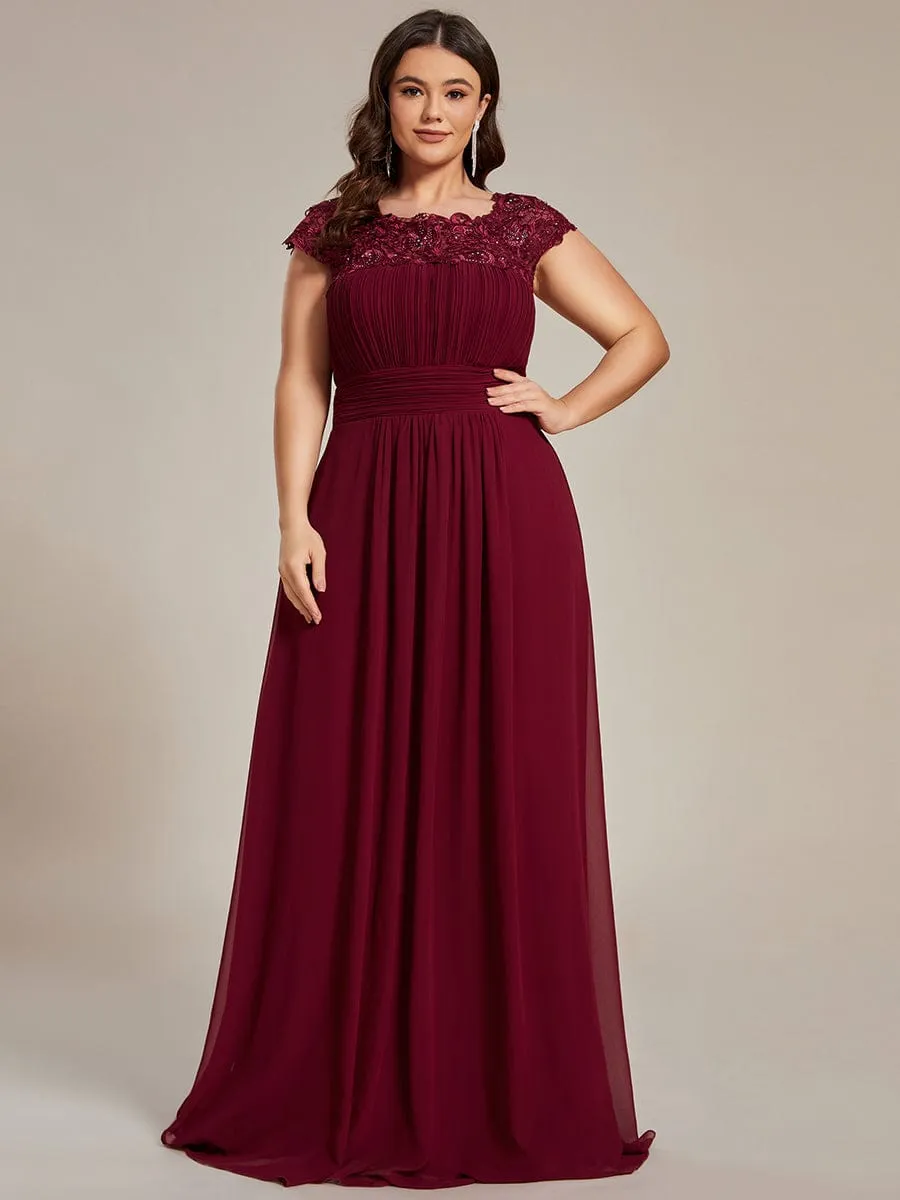 Elegant Maxi Long Lace Cap Sleeve Bridesmaid Dress