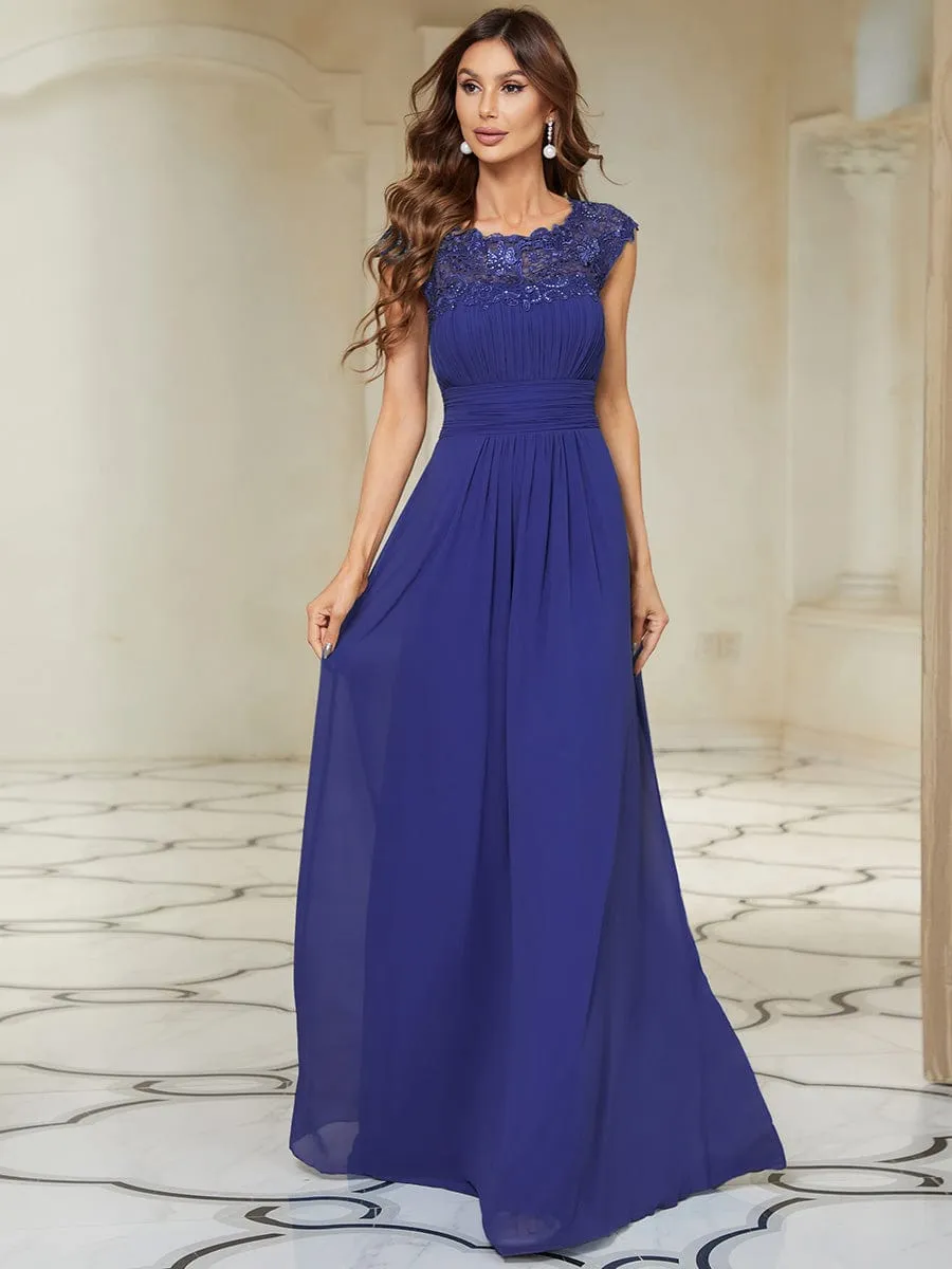 Elegant Maxi Long Lace Cap Sleeve Bridesmaid Dress