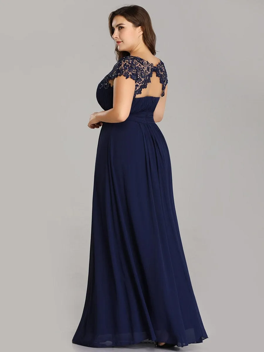 Elegant Maxi Long Lace Cap Sleeve Bridesmaid Dress