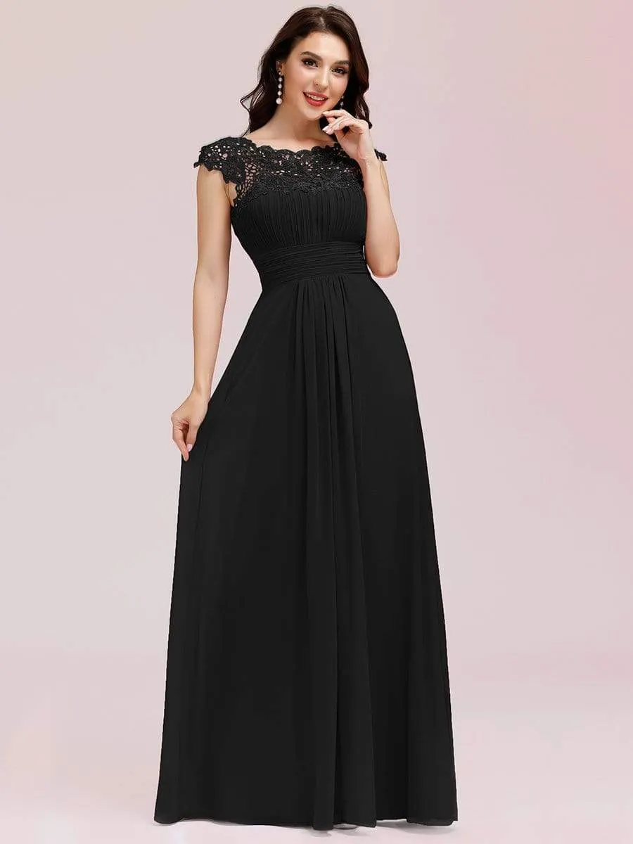 Elegant Maxi Long Lace Cap Sleeve Bridesmaid Dress