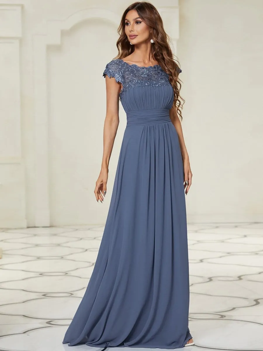 Elegant Maxi Long Lace Cap Sleeve Bridesmaid Dress