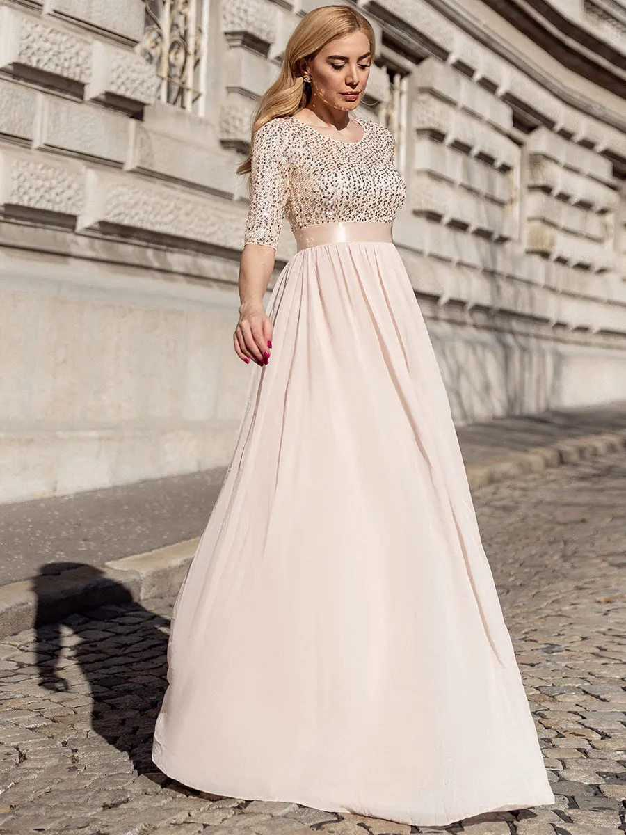 Elegant Round Neckline Sequins Patchwork Wholesale Evening Dress