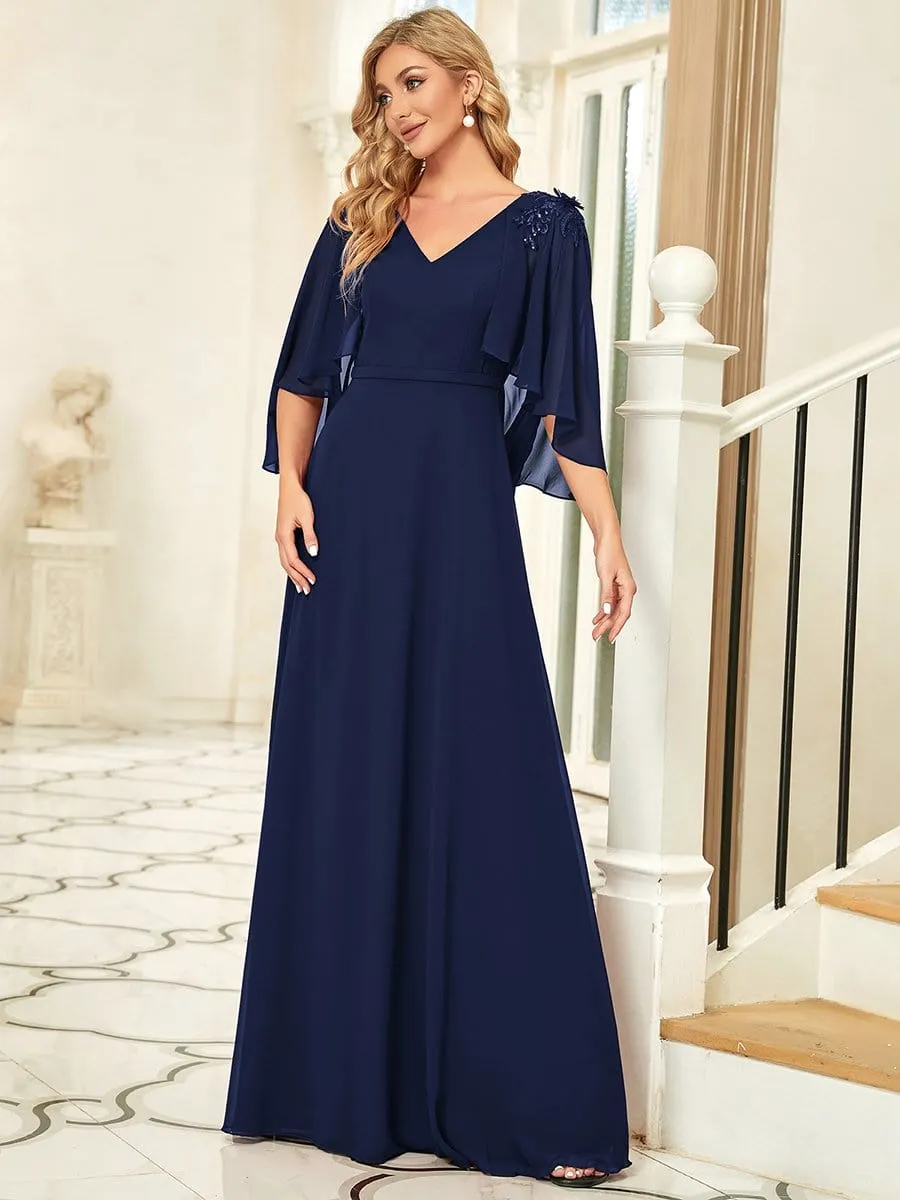 Elegant V Neck Flowy Chiffon Bridesmaid Dresses with Wraps