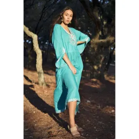 Emerald Green with White Caftan Kaftan Nadia Maxi Dress-moroccan kaftan