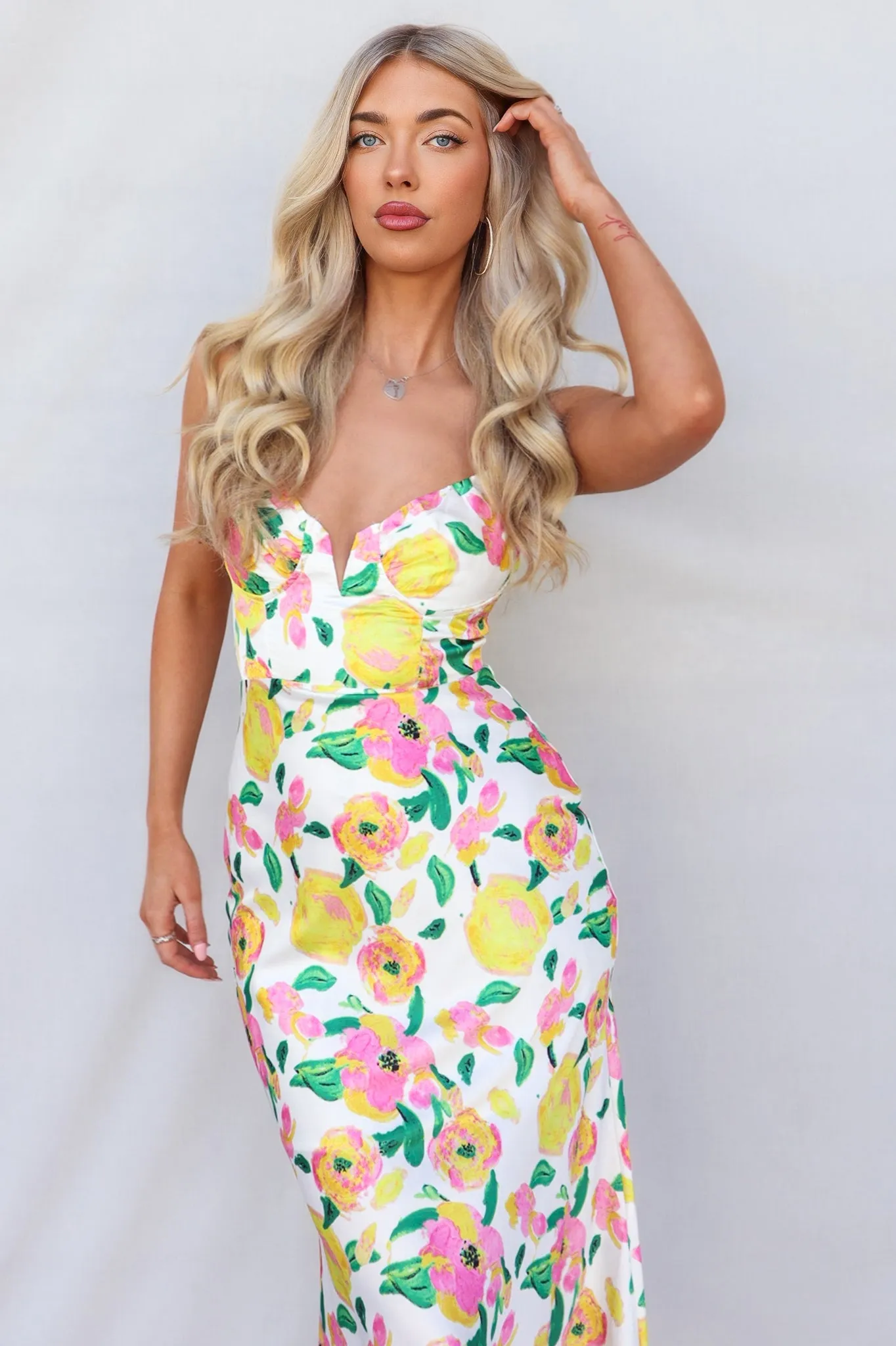 Essie Midi Dress - White/Pink/Yellow