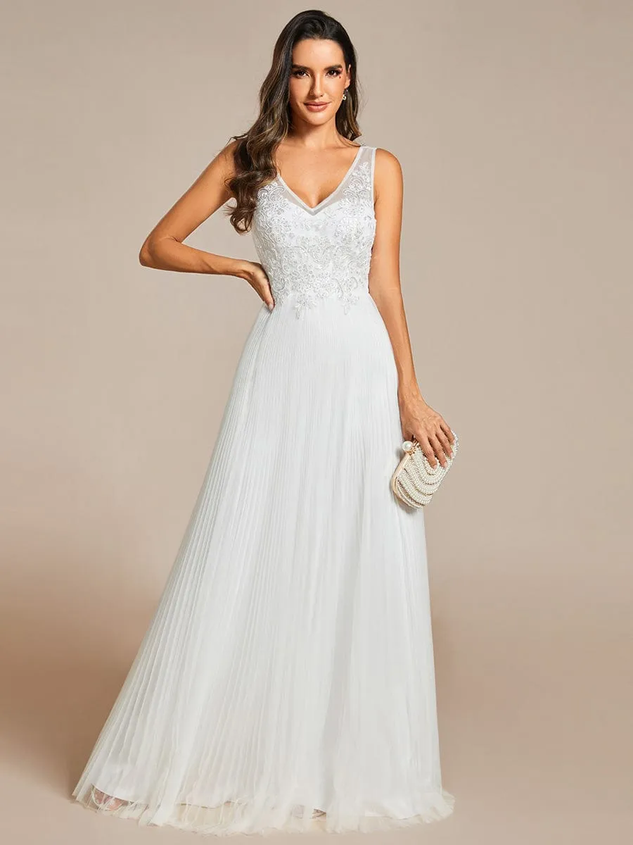 Exquisite Applique Embroidery Bodice Sleeveless A-Line Tulle Evening Dress