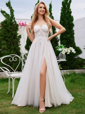 Exquisite See-Through Cold Shoulder Strapless Padded Enough Wedding Tulle Dresses with Bandage Empire Waist