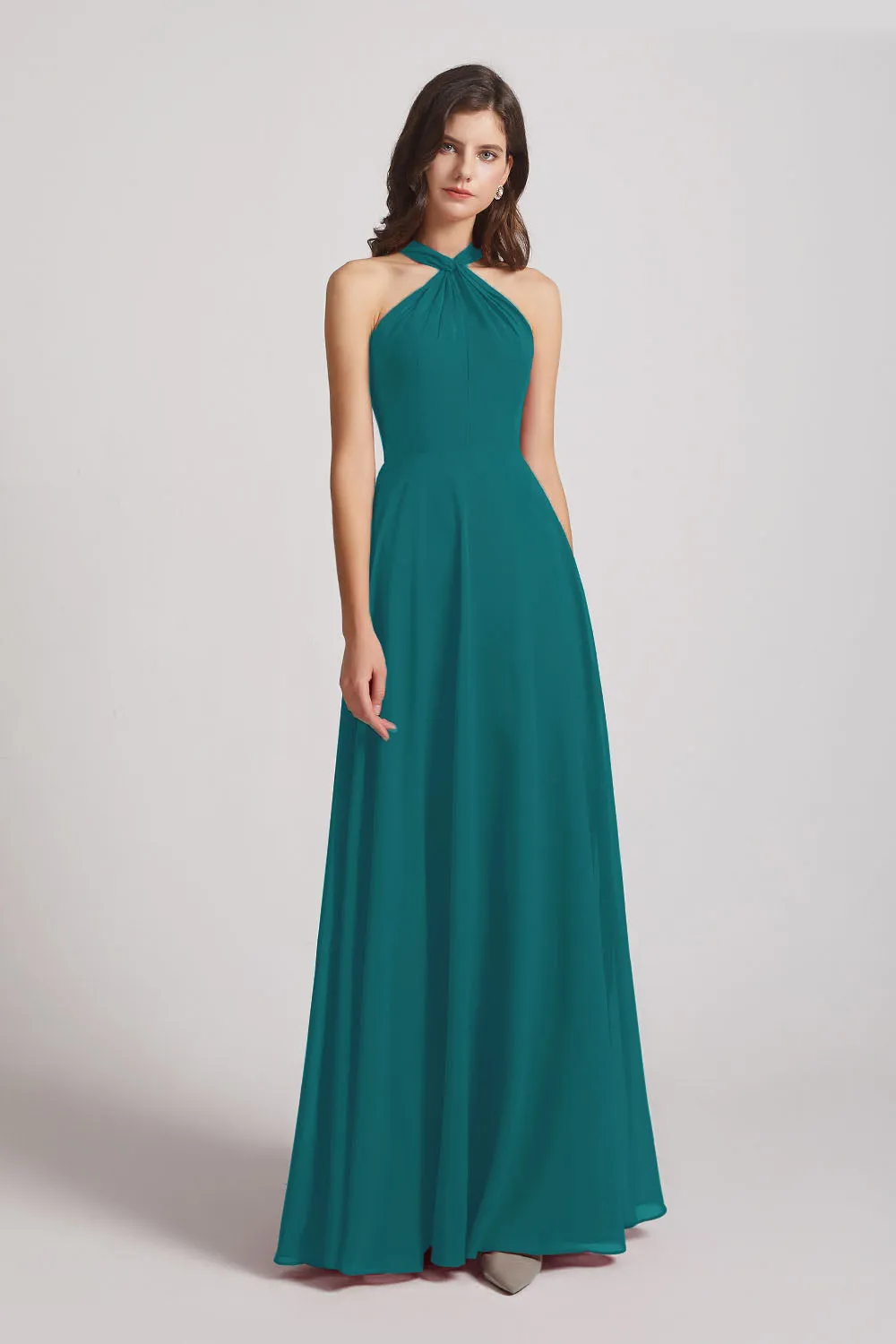 Floor Length Chiffon Bridesmaid Dresses with Criss Cross Neckline (AF0113)