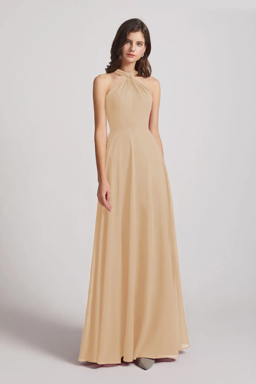 Floor Length Chiffon Bridesmaid Dresses with Criss Cross Neckline (AF0113)