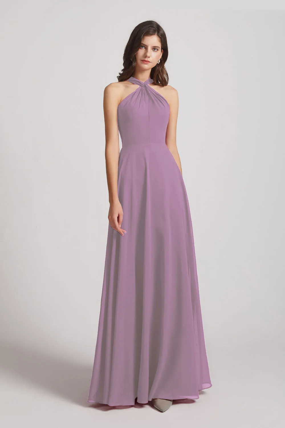 Floor Length Chiffon Bridesmaid Dresses with Criss Cross Neckline (AF0113)