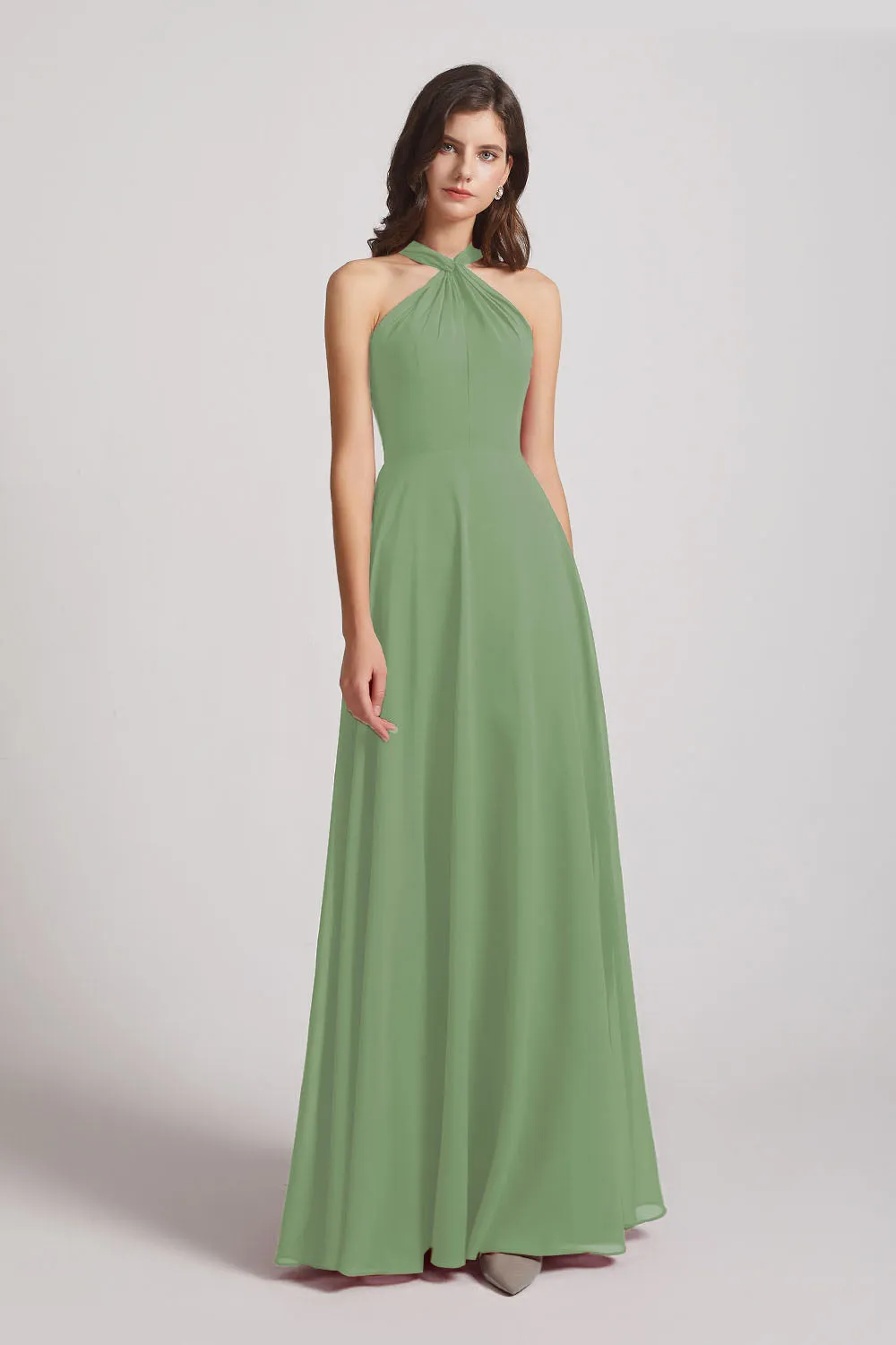 Floor Length Chiffon Bridesmaid Dresses with Criss Cross Neckline (AF0113)