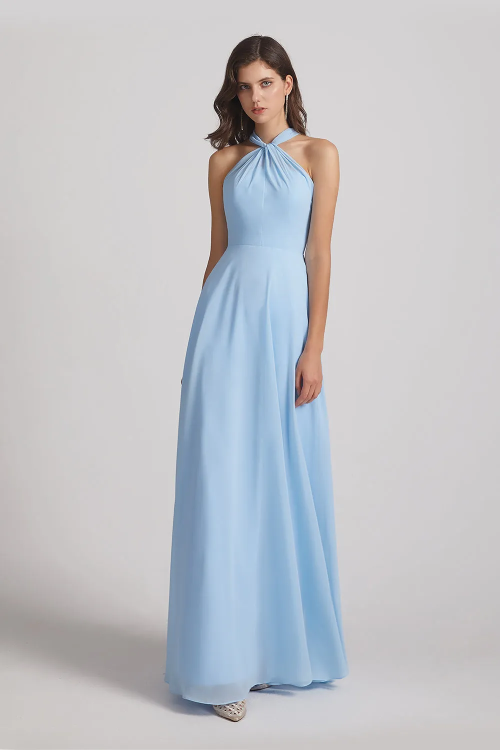 Floor Length Chiffon Bridesmaid Dresses with Criss Cross Neckline (AF0113)