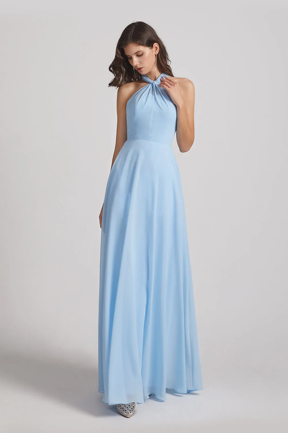 Floor Length Chiffon Bridesmaid Dresses with Criss Cross Neckline (AF0113)