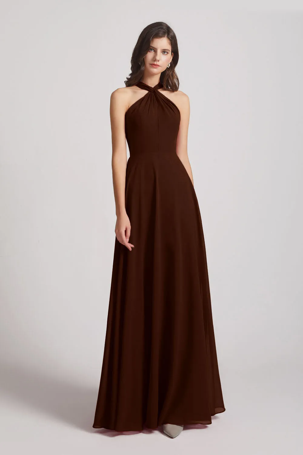 Floor Length Chiffon Bridesmaid Dresses with Criss Cross Neckline (AF0113)