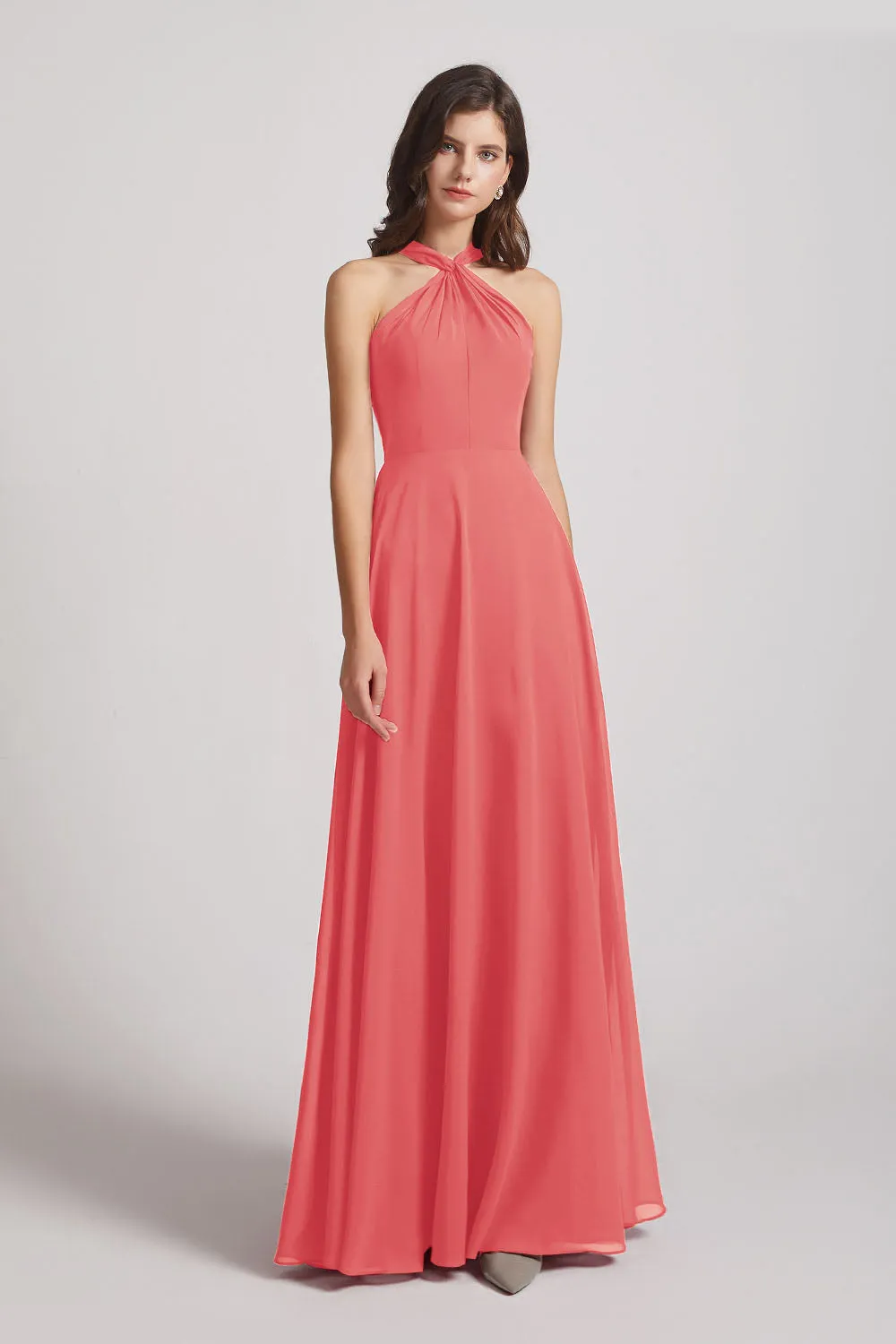 Floor Length Chiffon Bridesmaid Dresses with Criss Cross Neckline (AF0113)