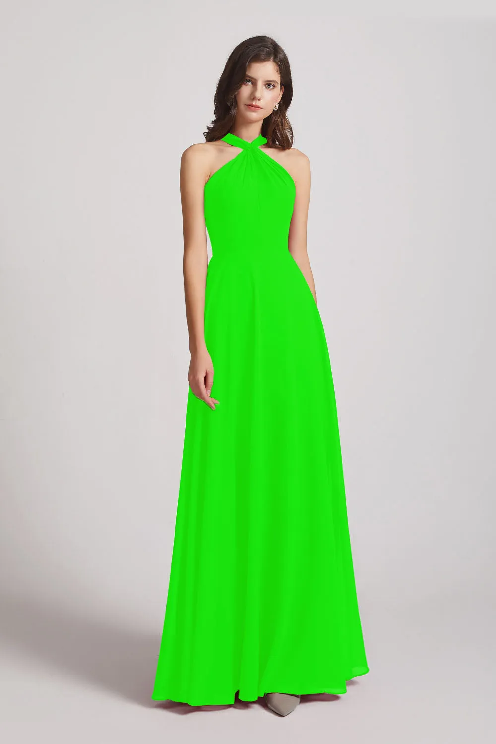 Floor Length Chiffon Bridesmaid Dresses with Criss Cross Neckline (AF0113)