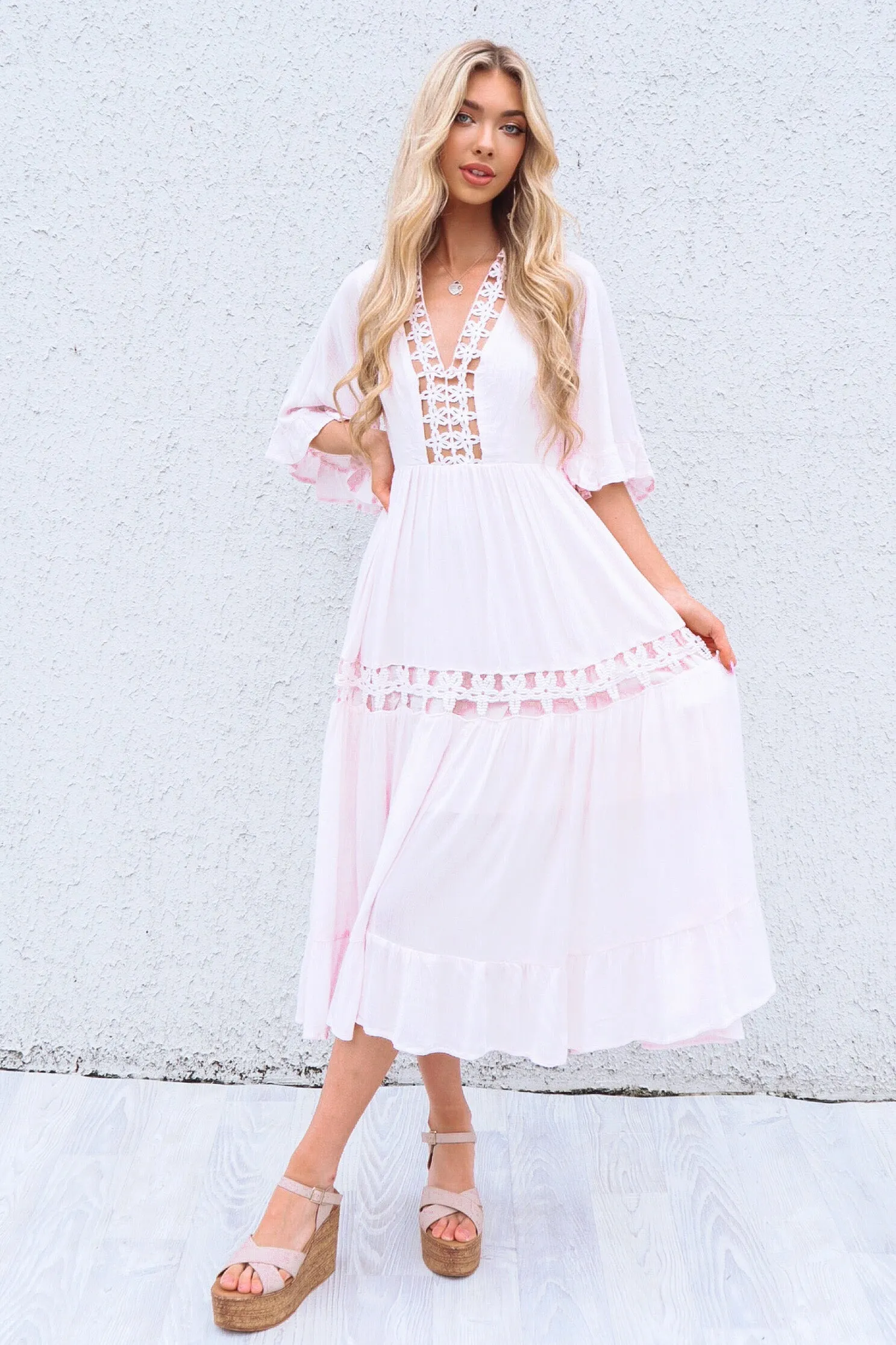 Flora Boho Midi Dress - Pink