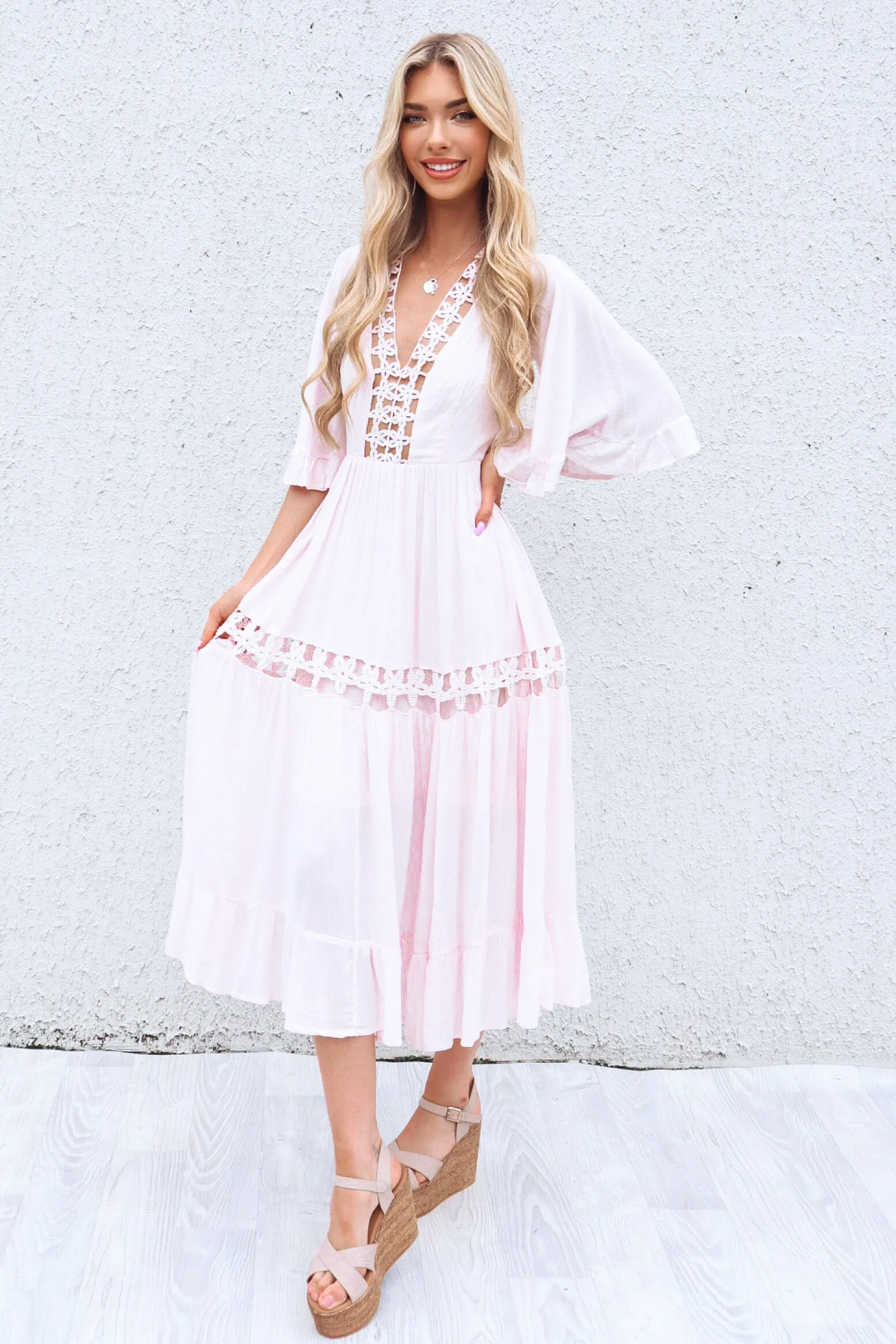 Flora Boho Midi Dress - Pink