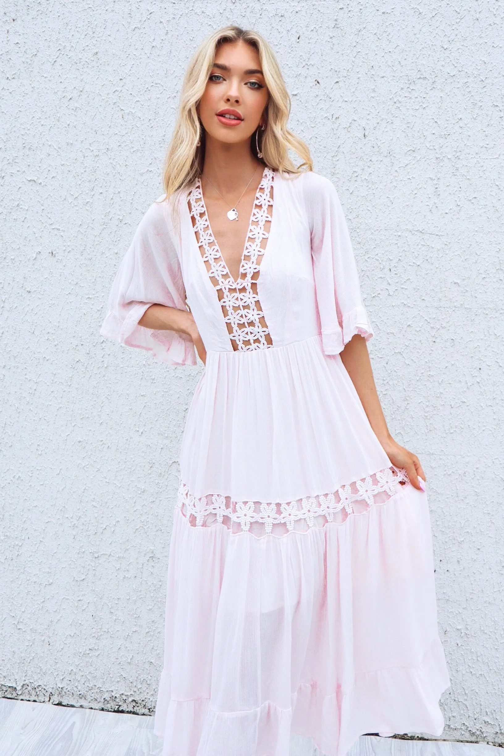 Flora Boho Midi Dress - Pink