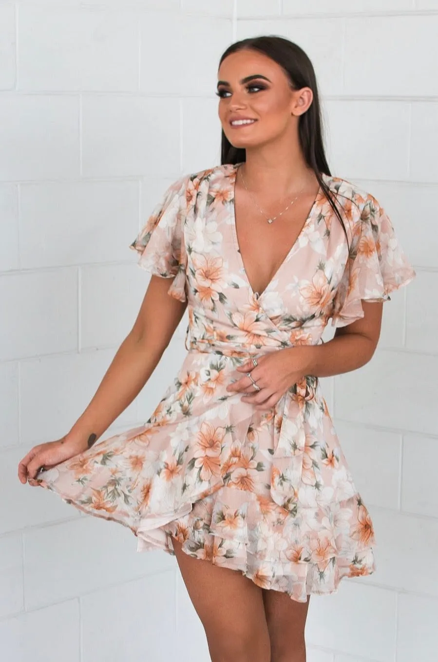 Floral Butterfly Dress - Nude