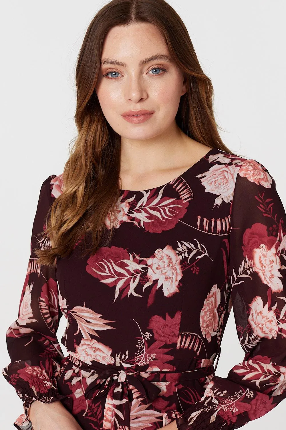 Floral Long Sleeve A-Line Dress