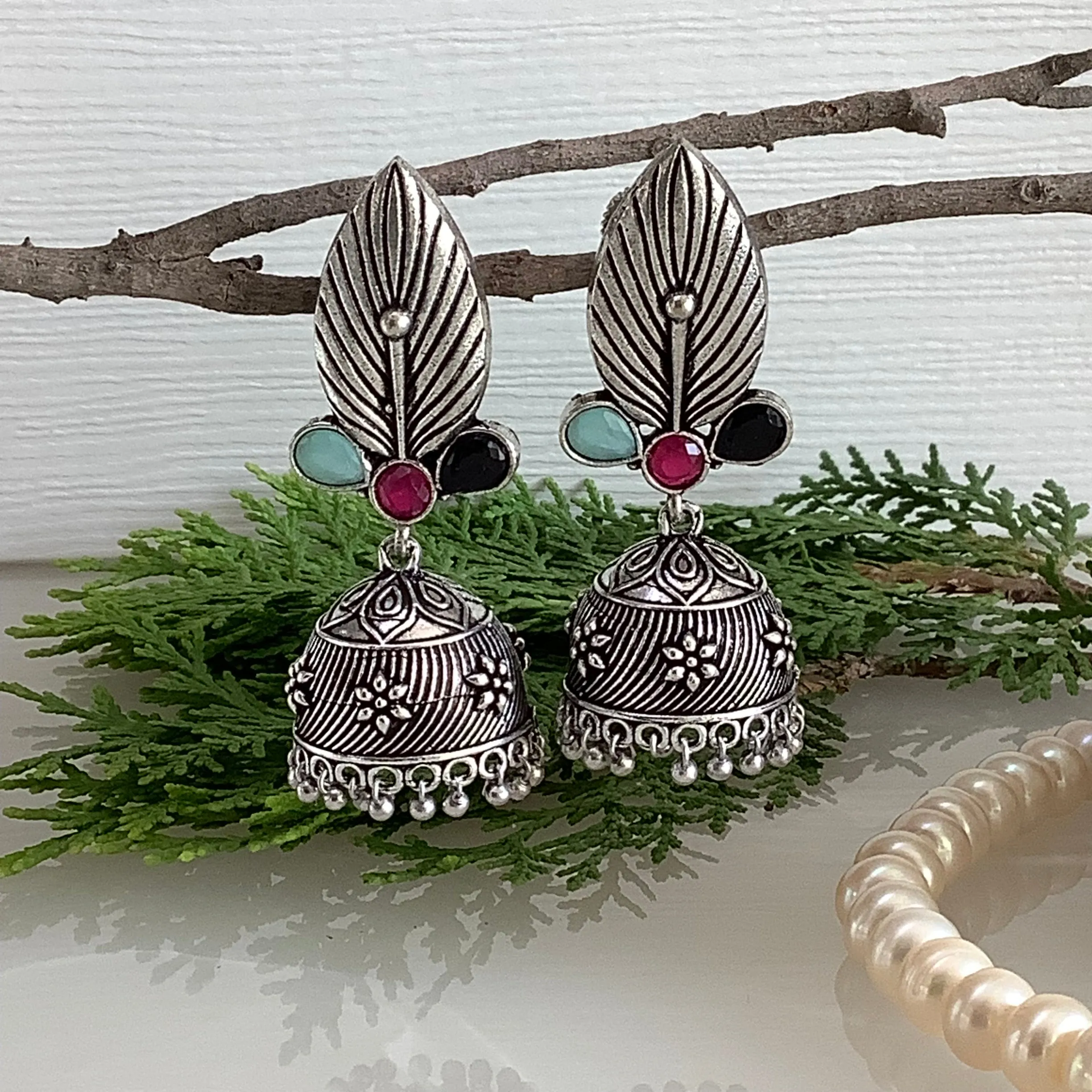 German Silver Leaf Jhumki